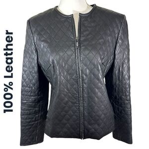 Casual Corner- Black 100% Leather Quilted Fitted Jacket- Size M